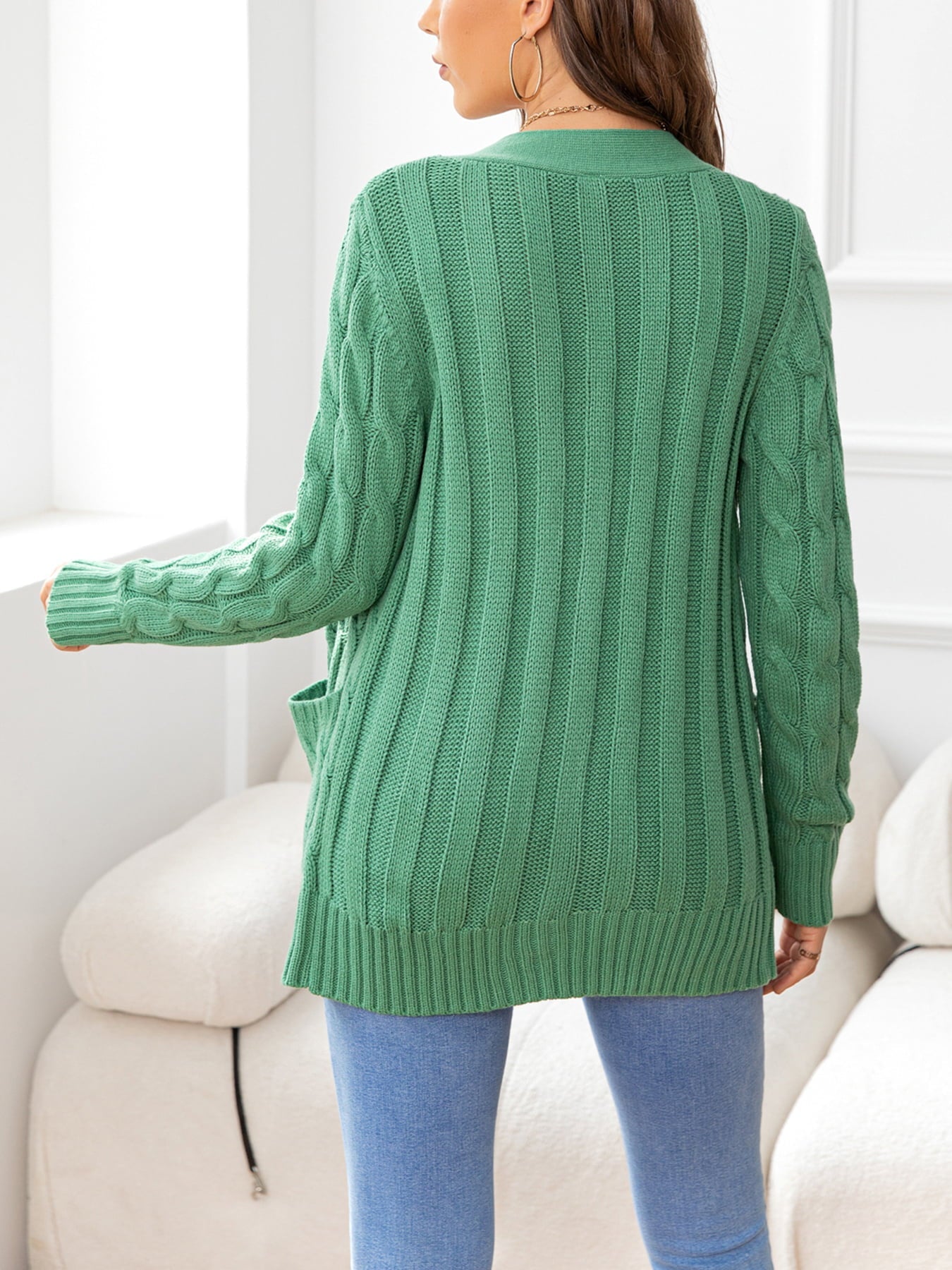 Button Down Cable-Knit Cardigan - Tangerine Goddess