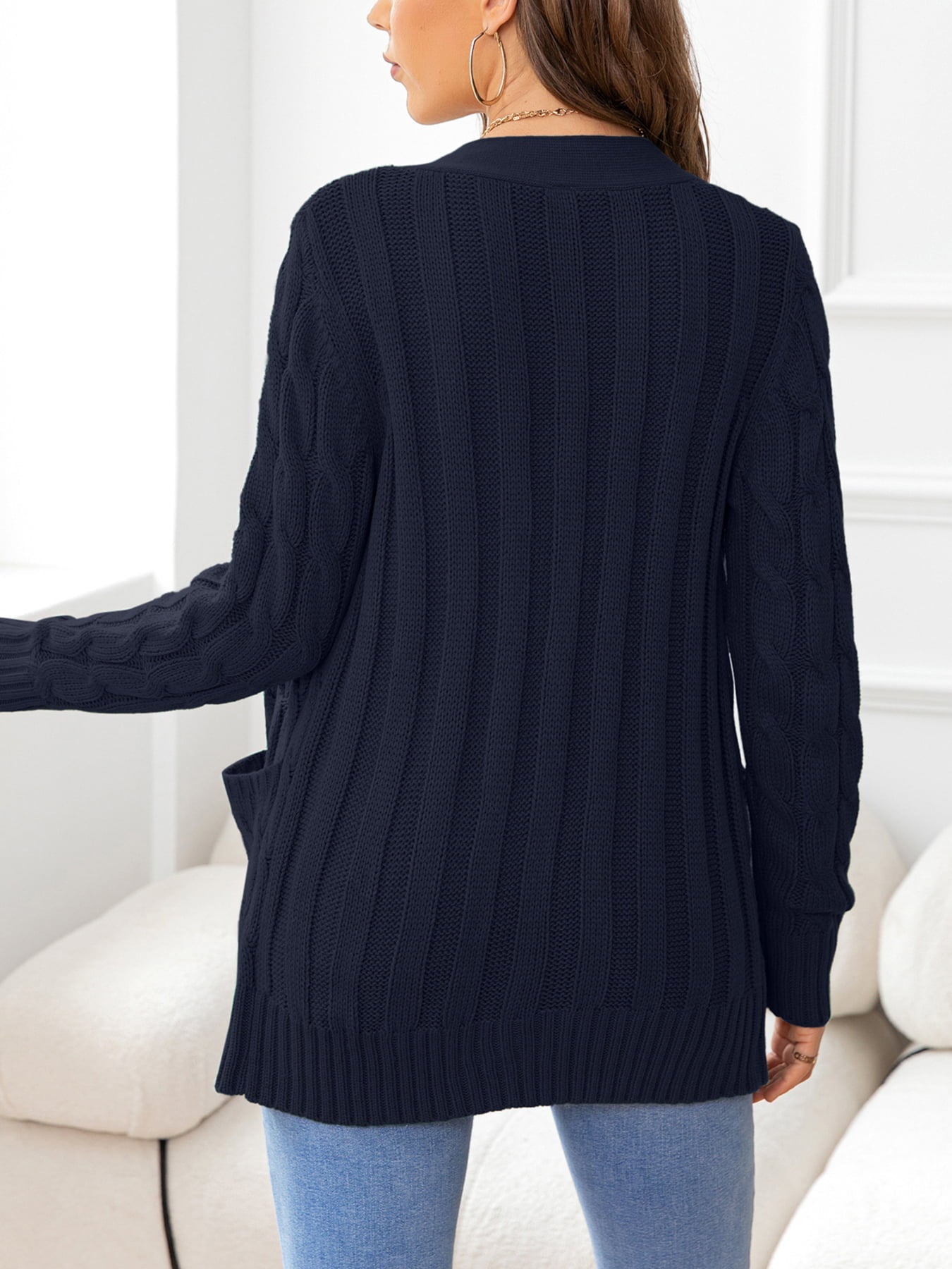 Button Down Cable-Knit Cardigan - Tangerine Goddess