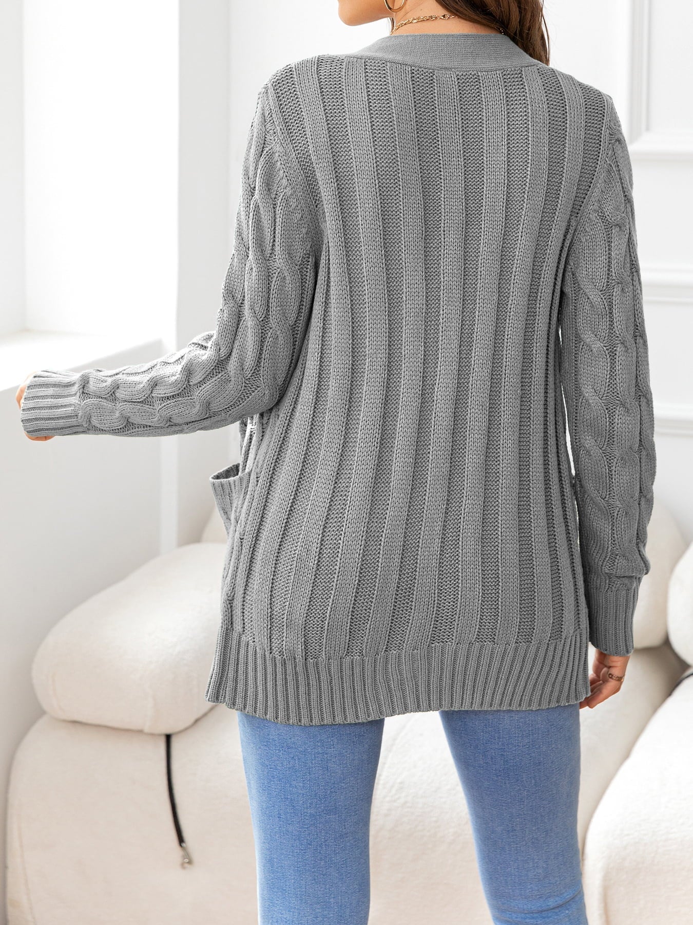 Button Down Cable-Knit Cardigan - Tangerine Goddess
