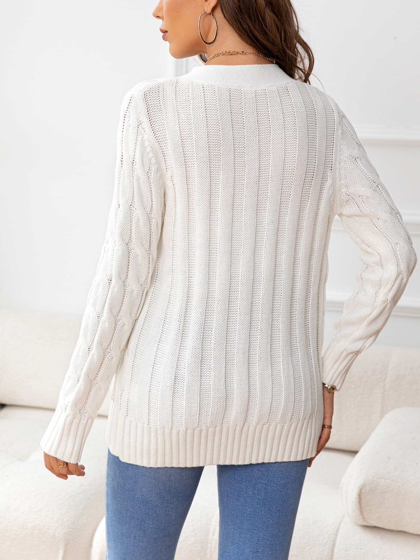 Button Down Cable-Knit Cardigan - Tangerine Goddess