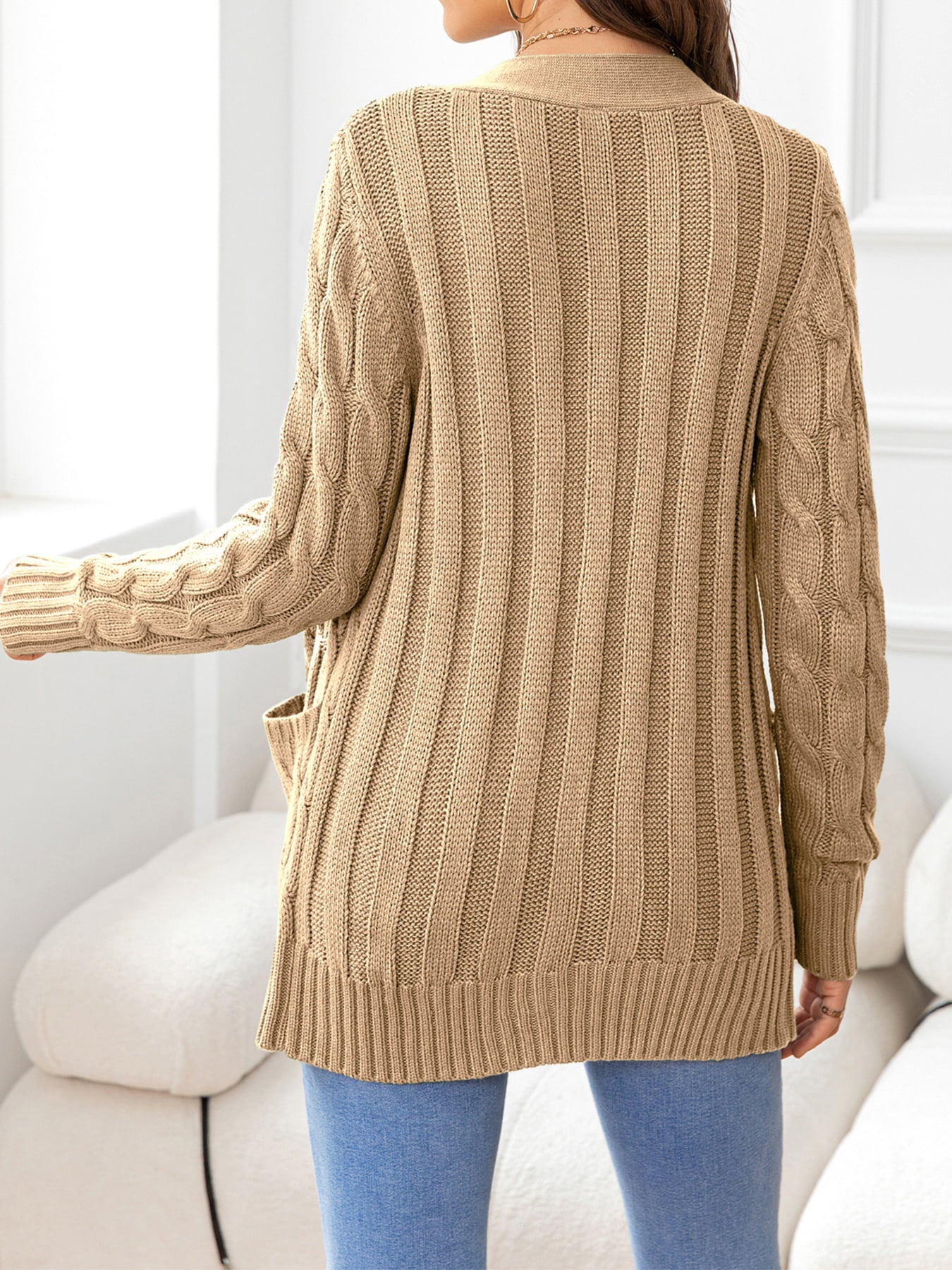 Button Down Cable-Knit Cardigan - Tangerine Goddess
