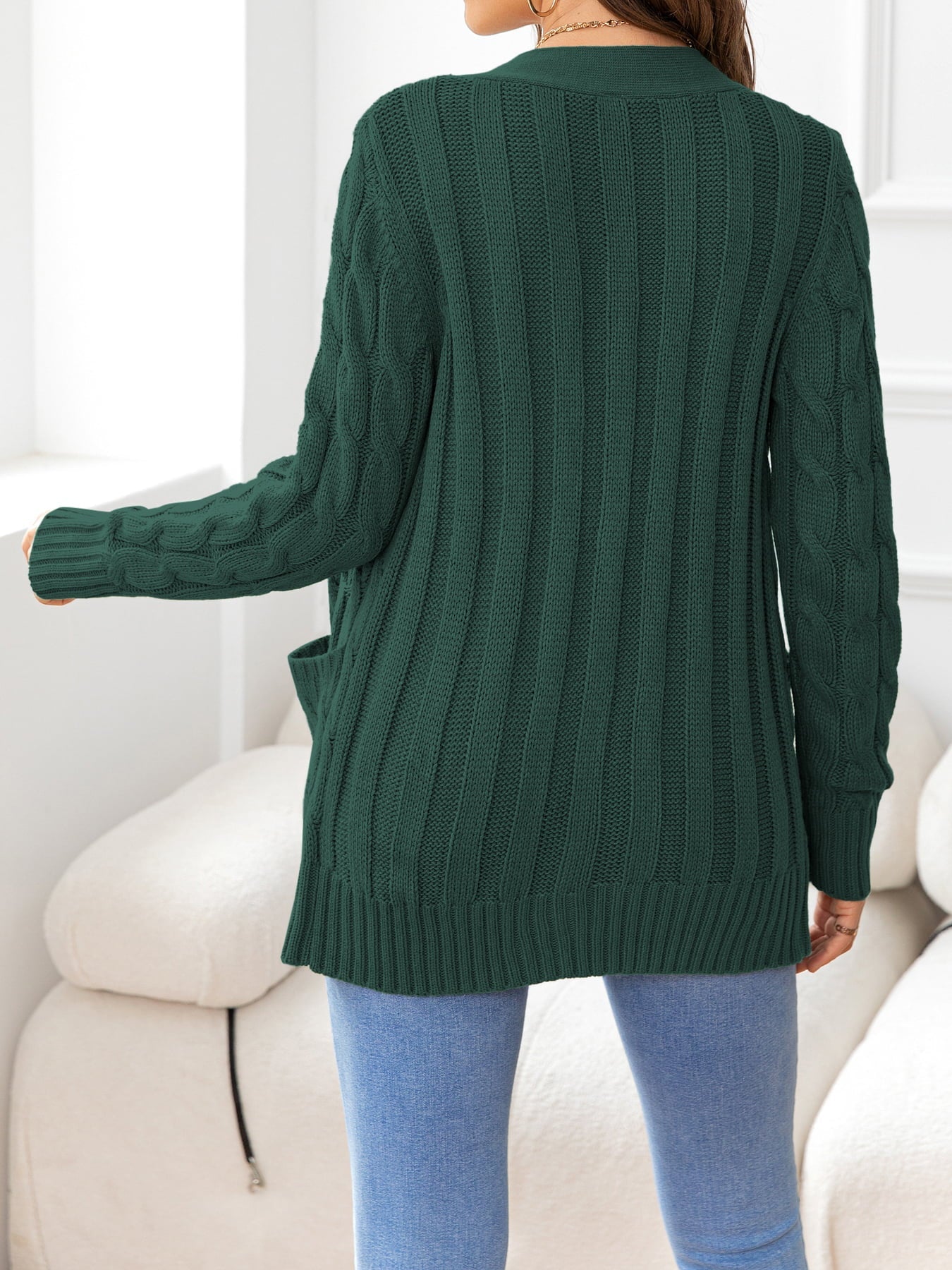 Button Down Cable-Knit Cardigan - Tangerine Goddess