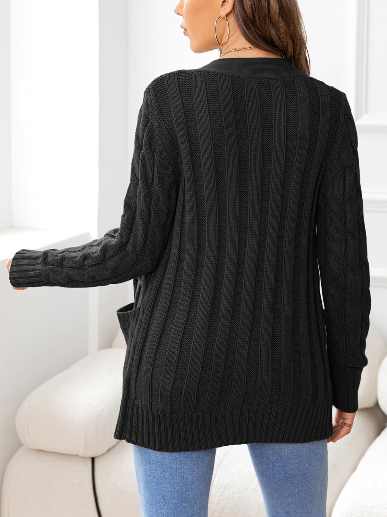 Button Down Cable-Knit Cardigan - Tangerine Goddess
