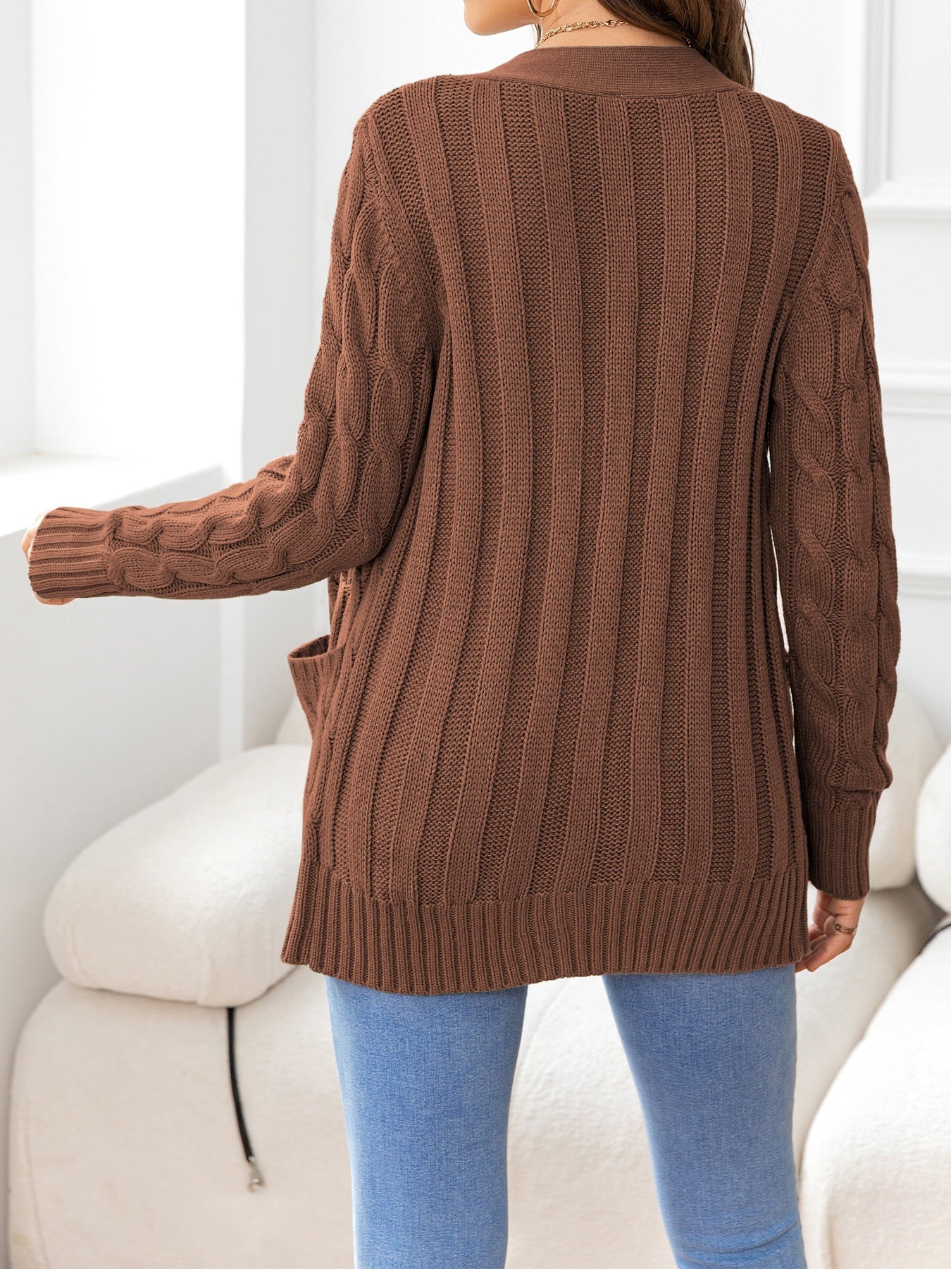 Button Down Cable-Knit Cardigan - Tangerine Goddess