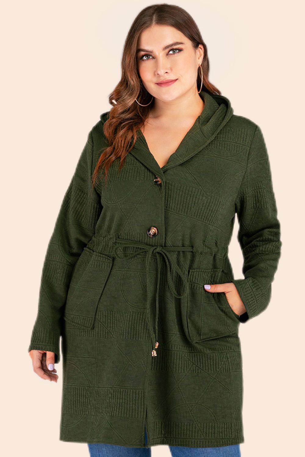 Drawstring Waist Hooded Jacket with Pockets - Tangerine Goddess