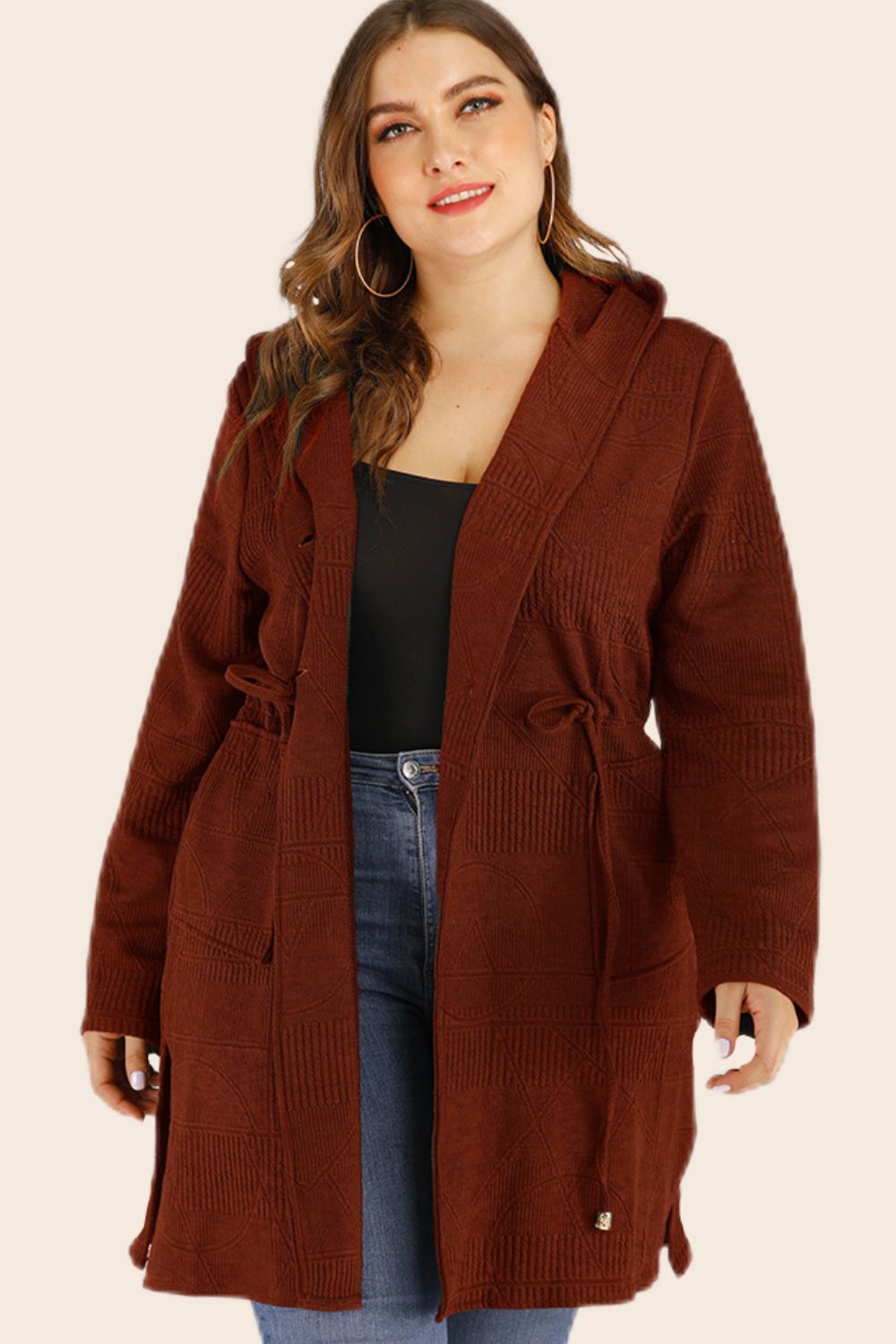 Drawstring Waist Hooded Jacket with Pockets - Tangerine Goddess
