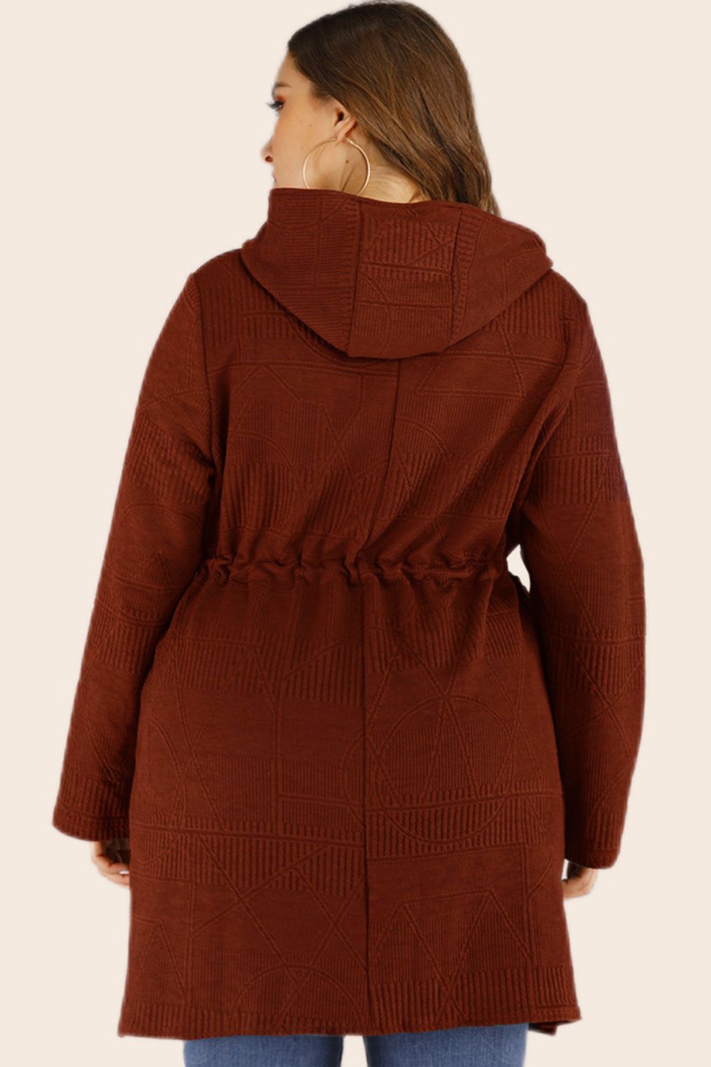Drawstring Waist Hooded Jacket with Pockets - Tangerine Goddess