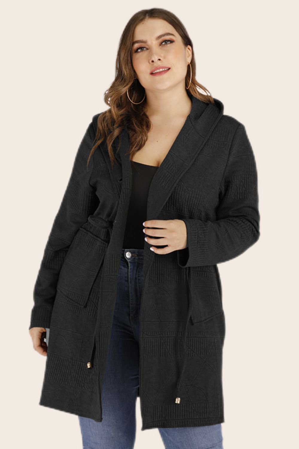 Drawstring Waist Hooded Jacket with Pockets - Tangerine Goddess