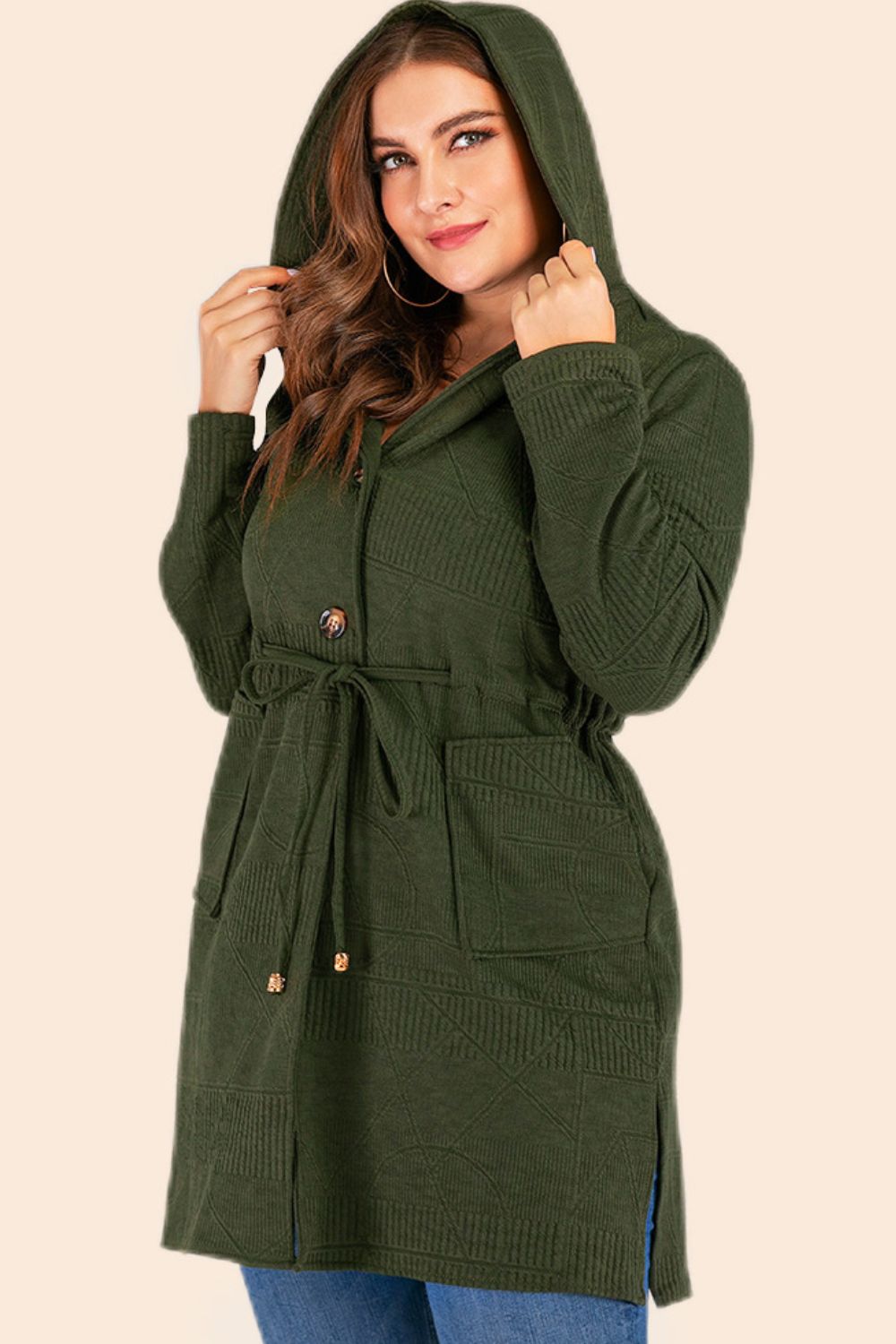 Drawstring Waist Hooded Jacket with Pockets - Tangerine Goddess