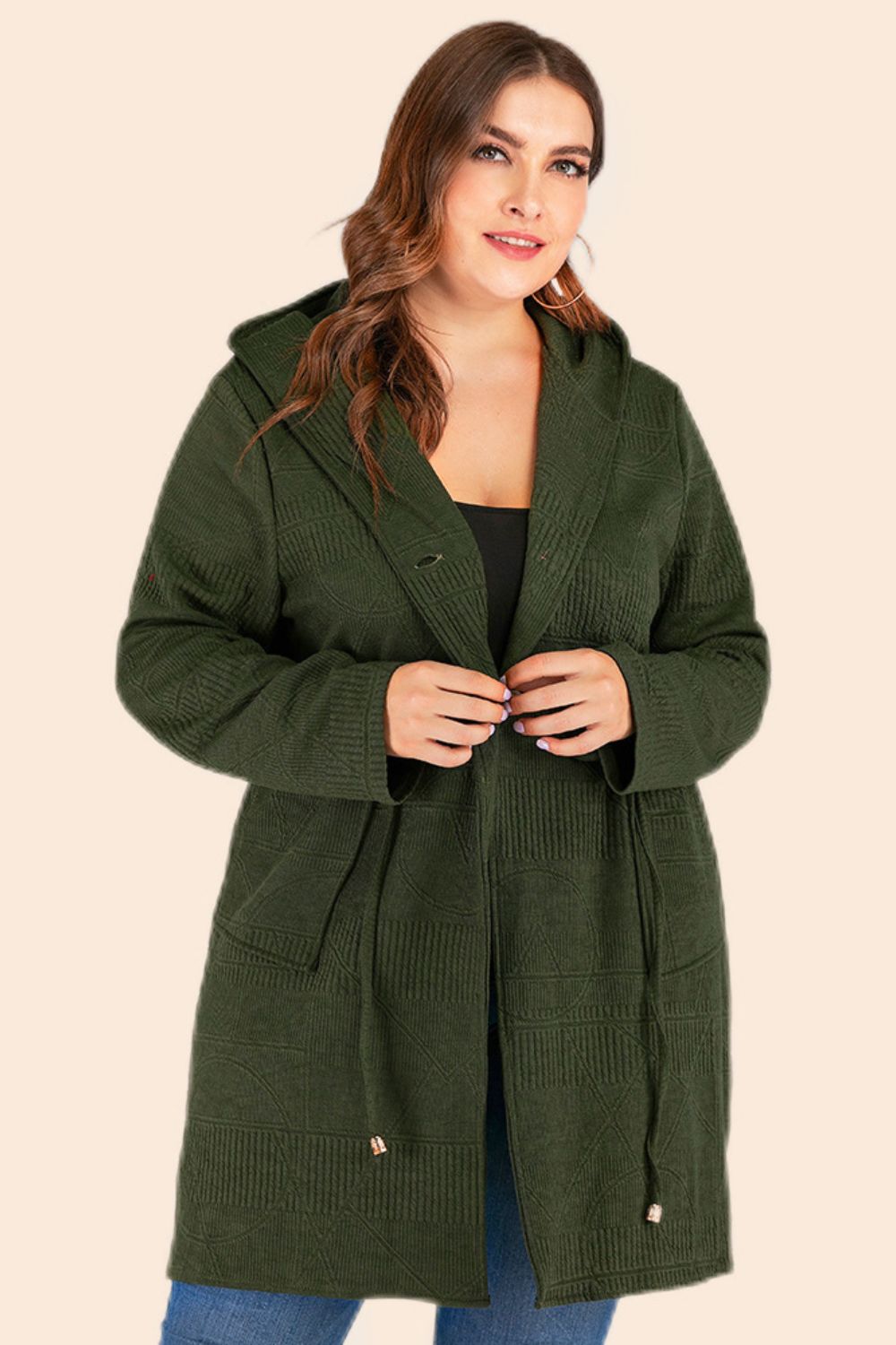 Drawstring Waist Hooded Jacket with Pockets - Tangerine Goddess