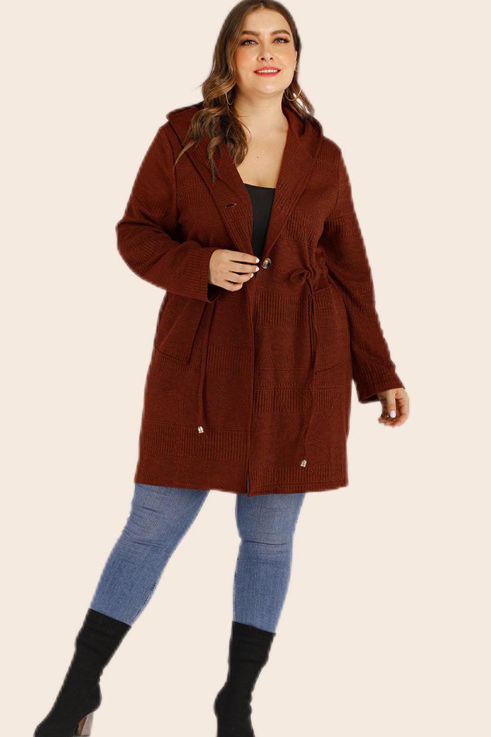 Drawstring Waist Hooded Jacket with Pockets - Tangerine Goddess