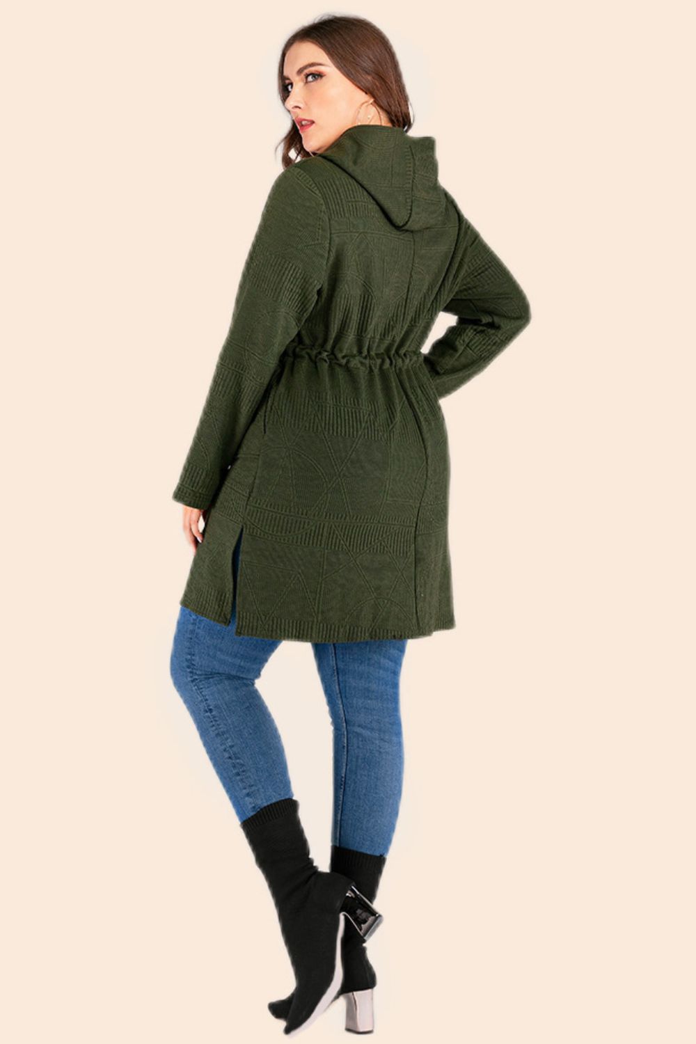Drawstring Waist Hooded Jacket with Pockets - Tangerine Goddess