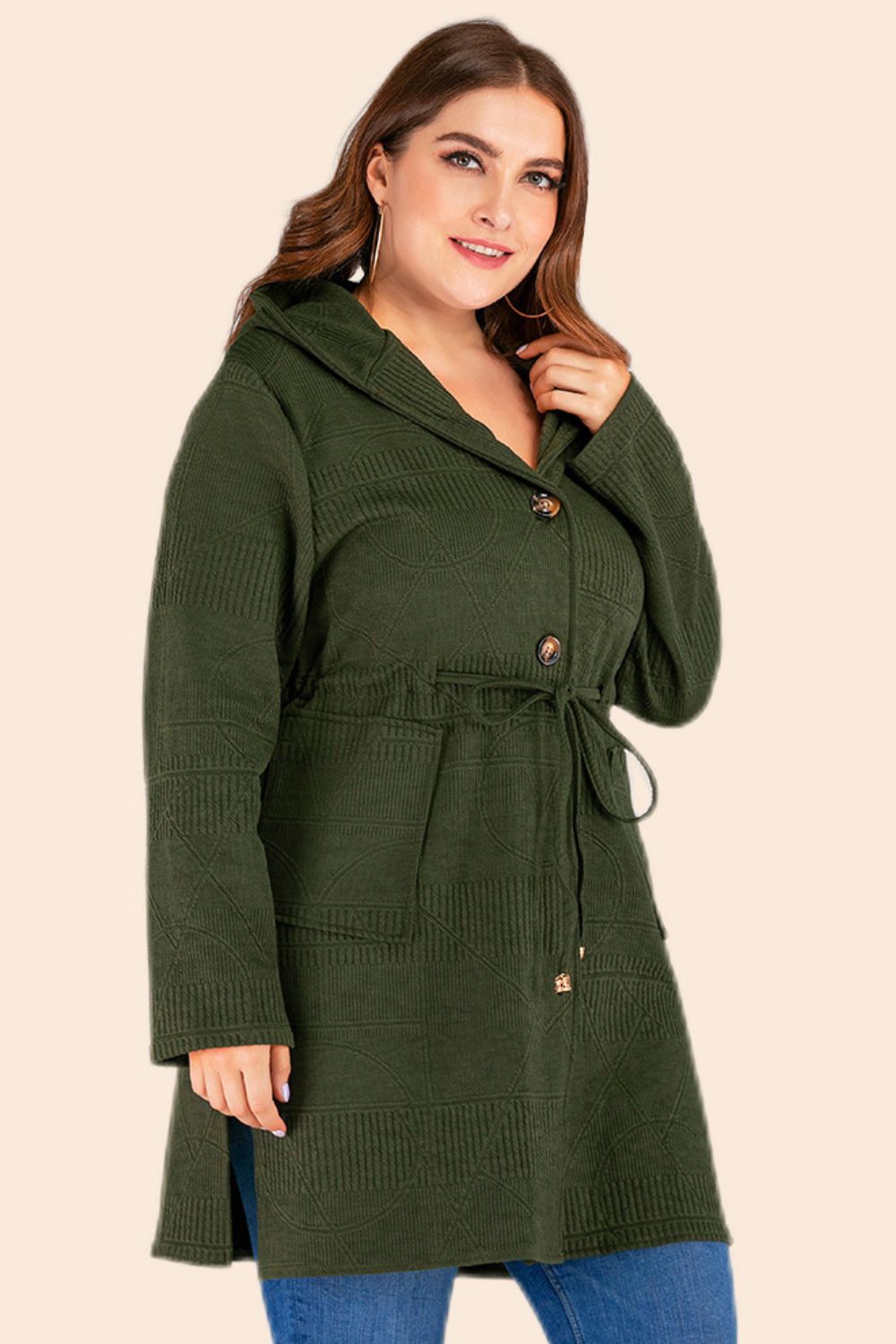Drawstring Waist Hooded Jacket with Pockets - Tangerine Goddess