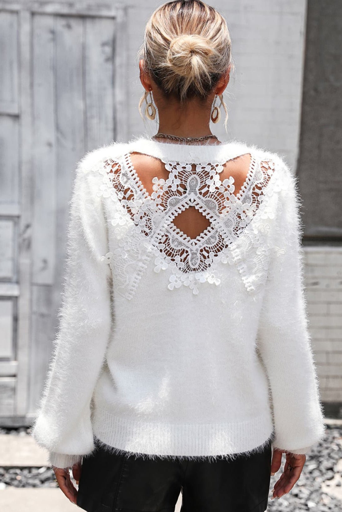 Lace Detail Cutout Sweater - Tangerine Goddess