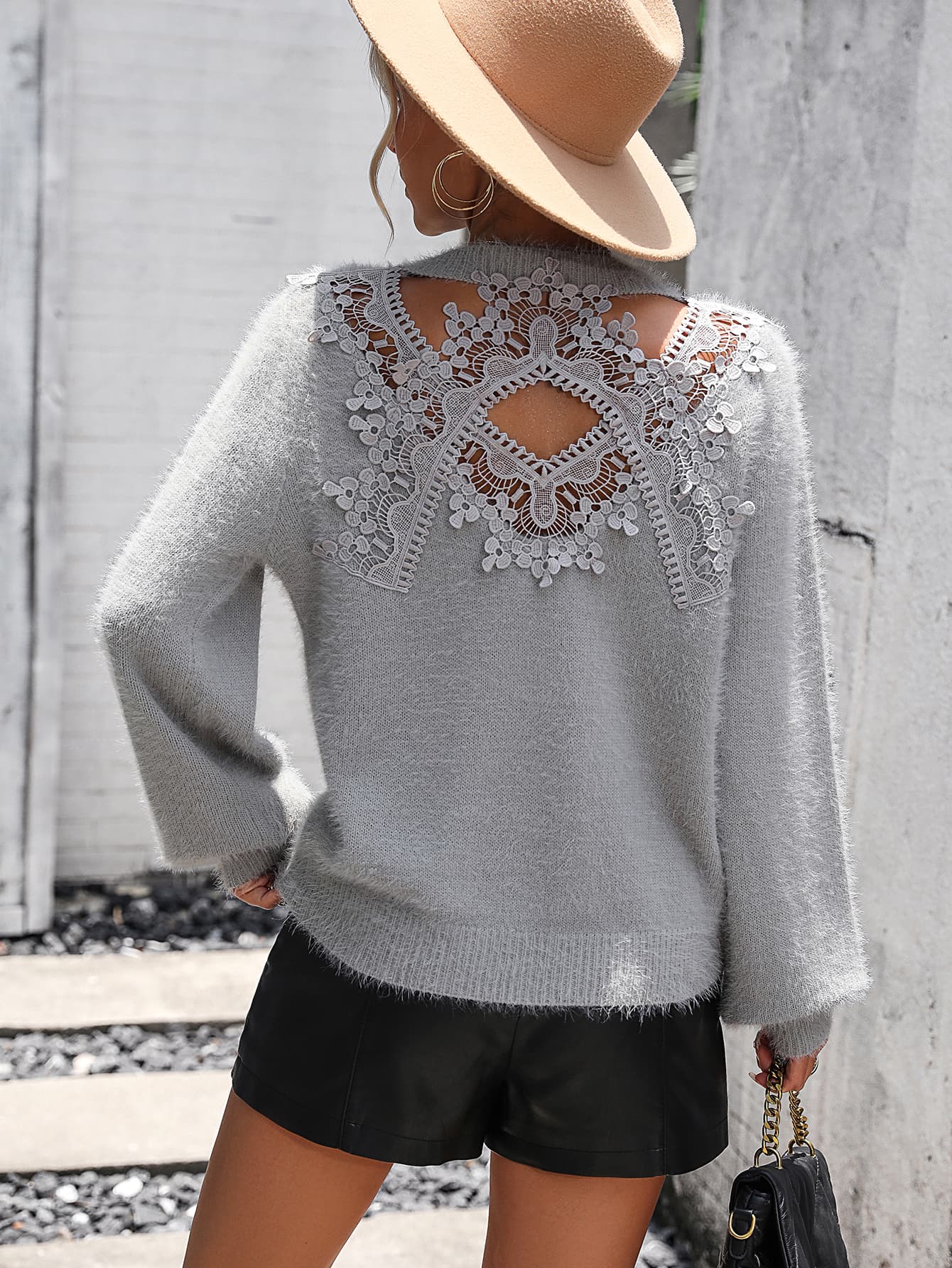 Lace Detail Cutout Sweater - Tangerine Goddess