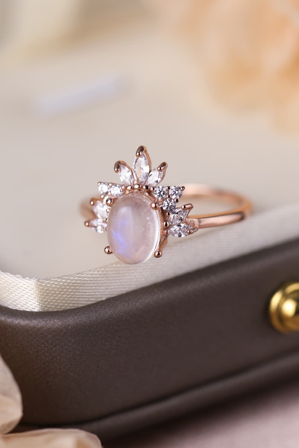 Natural Moonstone 18K Rose Gold-Plated Ring - Tangerine Goddess