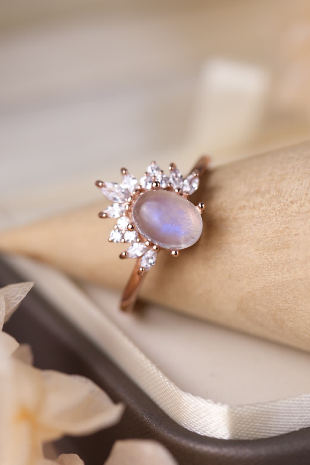 Natural Moonstone 18K Rose Gold-Plated Ring - Tangerine Goddess