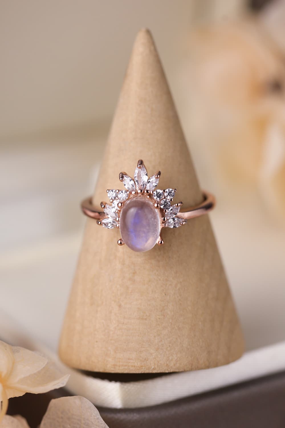 Natural Moonstone 18K Rose Gold-Plated Ring - Tangerine Goddess