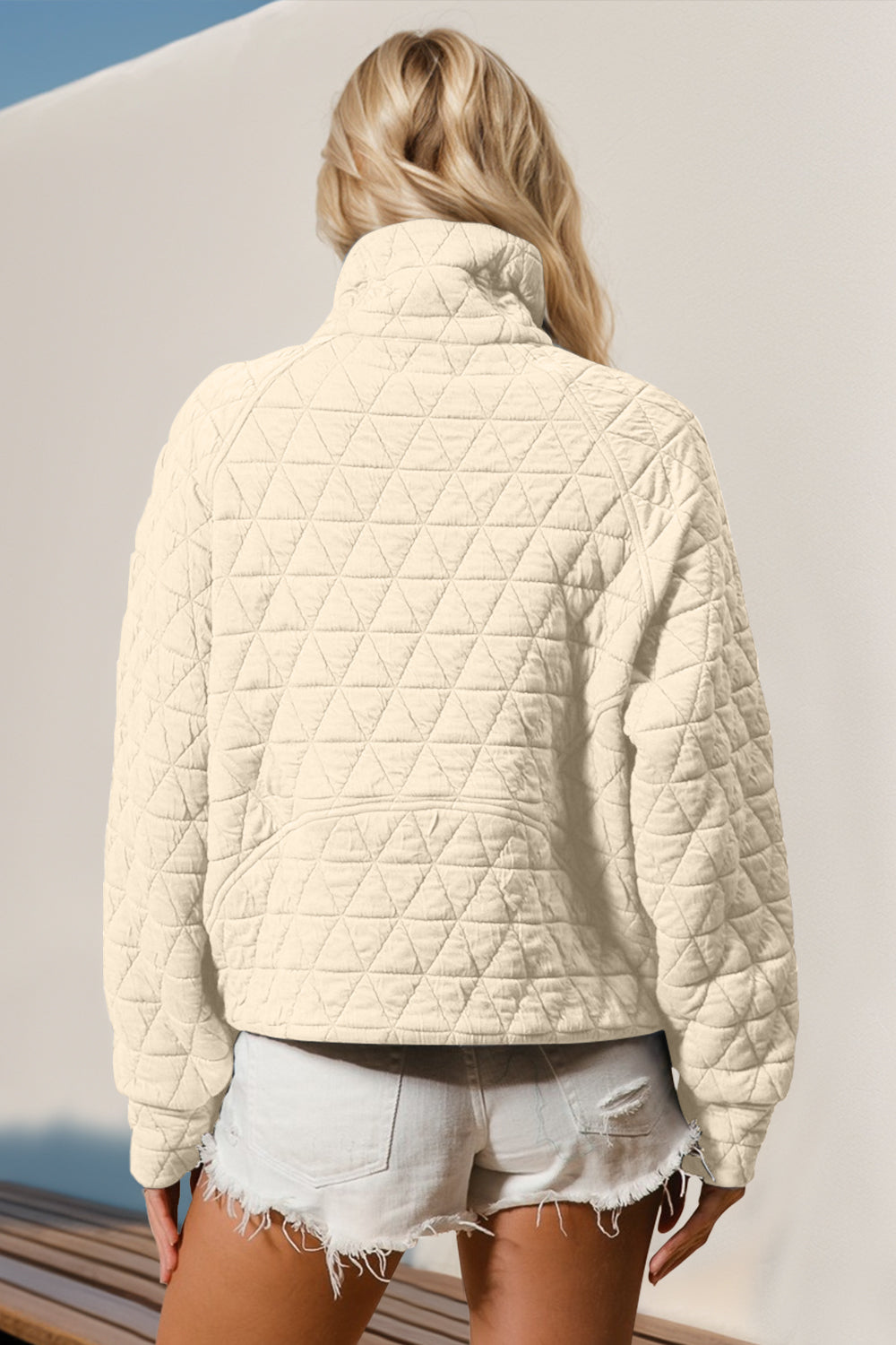 Half Zip Quilted Sweatshirt with Pockets