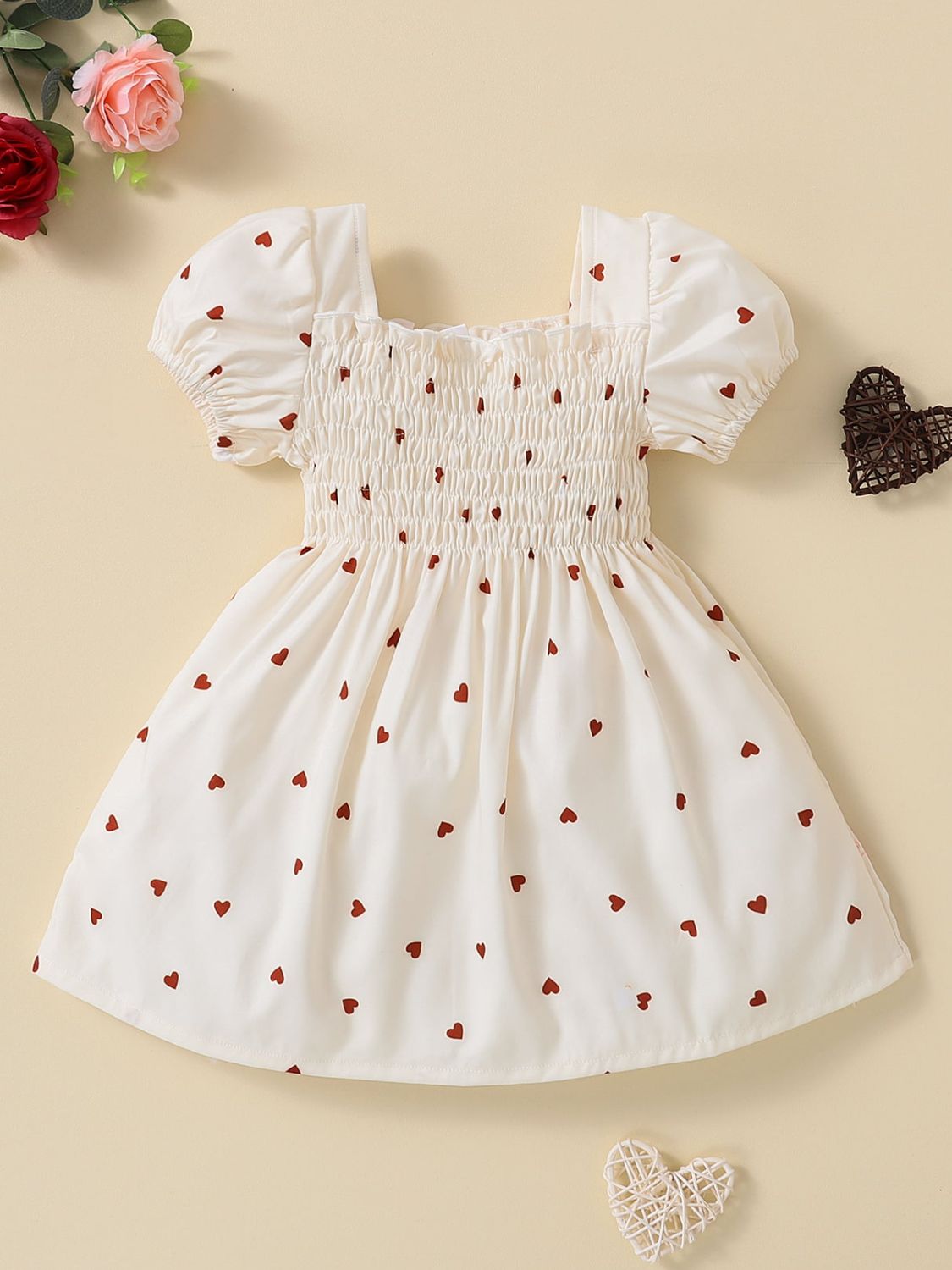 Baby Girl Heart Print Dress - Tangerine Goddess