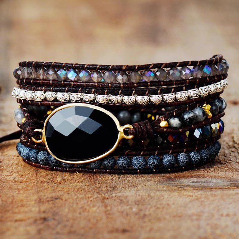 Black Agate Beaded Bracelet - Tangerine Goddess