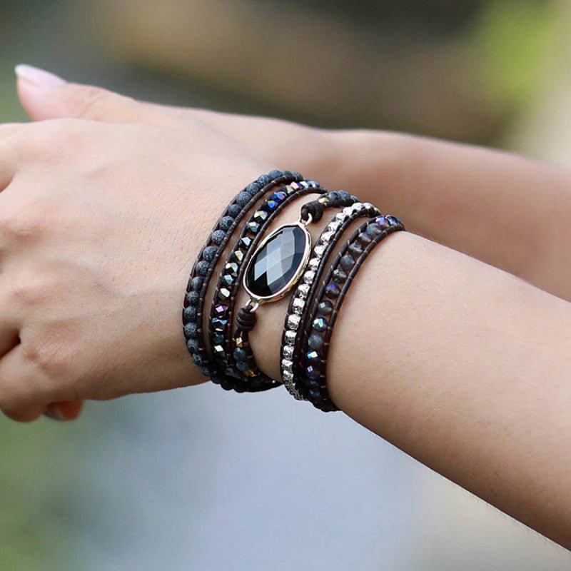 Black Agate Beaded Bracelet - Tangerine Goddess
