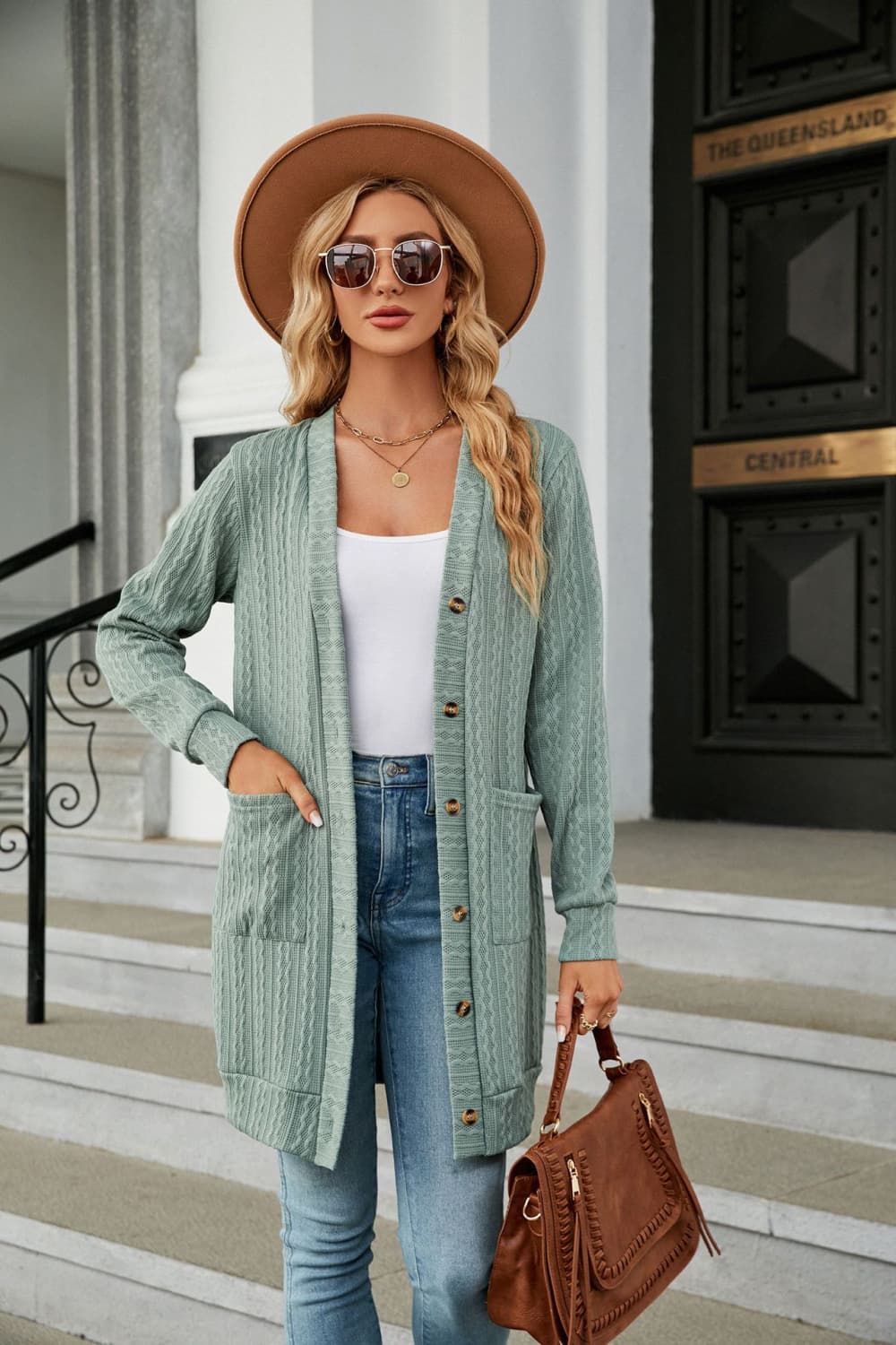 Button Down Cardigan with Pockets - Tangerine Goddess