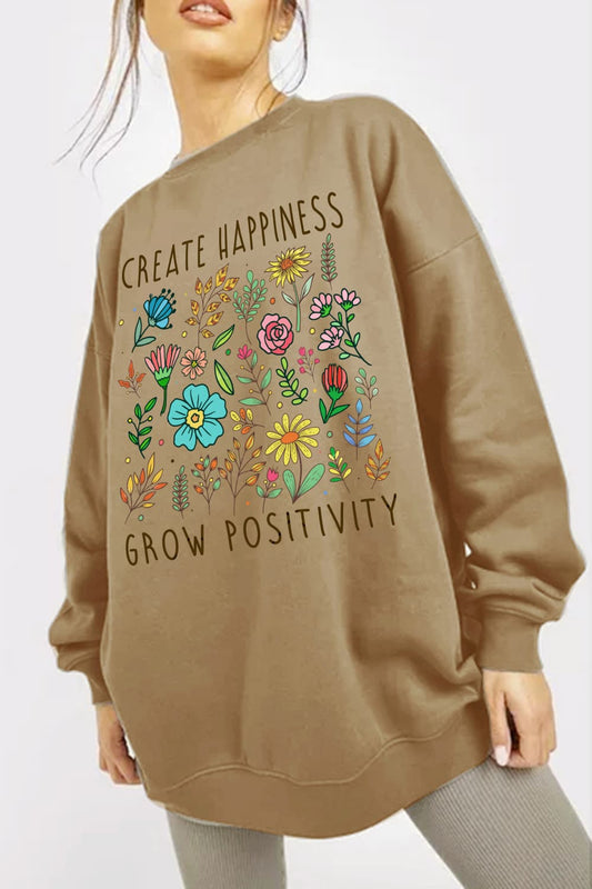CREATE HAPPINESS - GROW POSITIVITY Graphic Sweatshirt - Tangerine Goddess