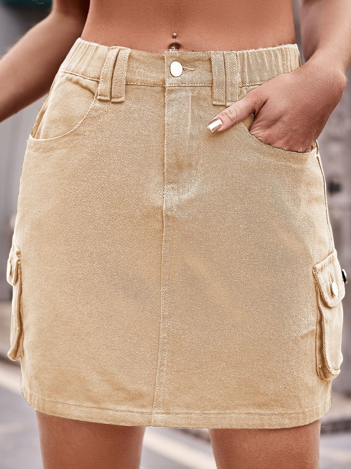 Denim Mini Skirt with Pockets - Tangerine Goddess