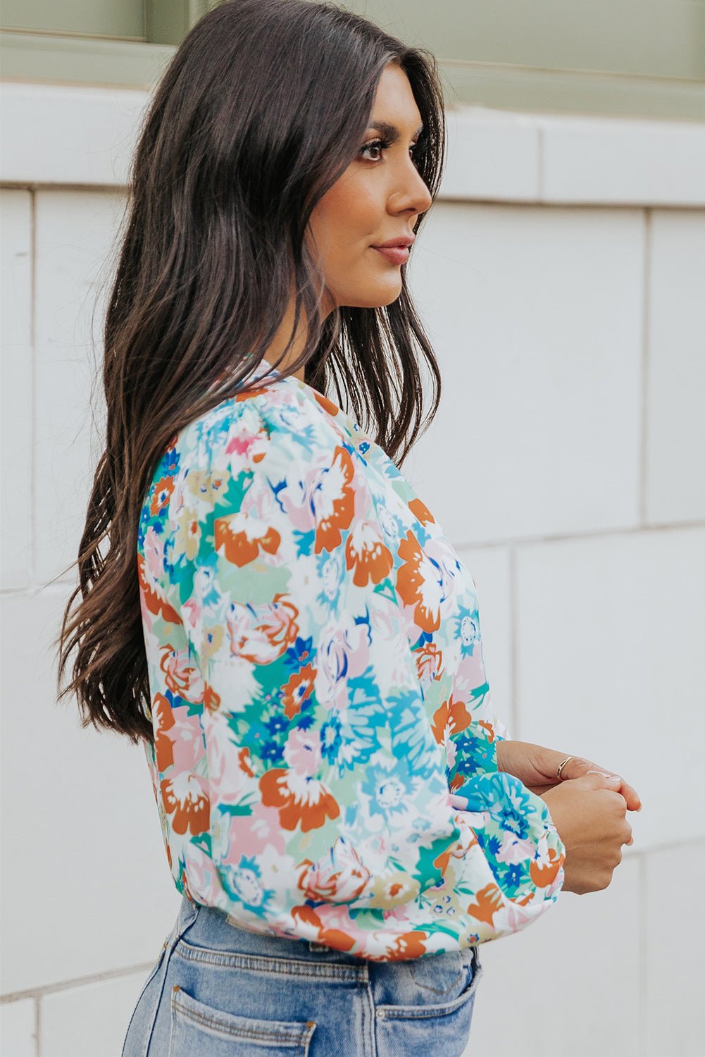 Floral Balloon Sleeve Bodysuit - Tangerine Goddess