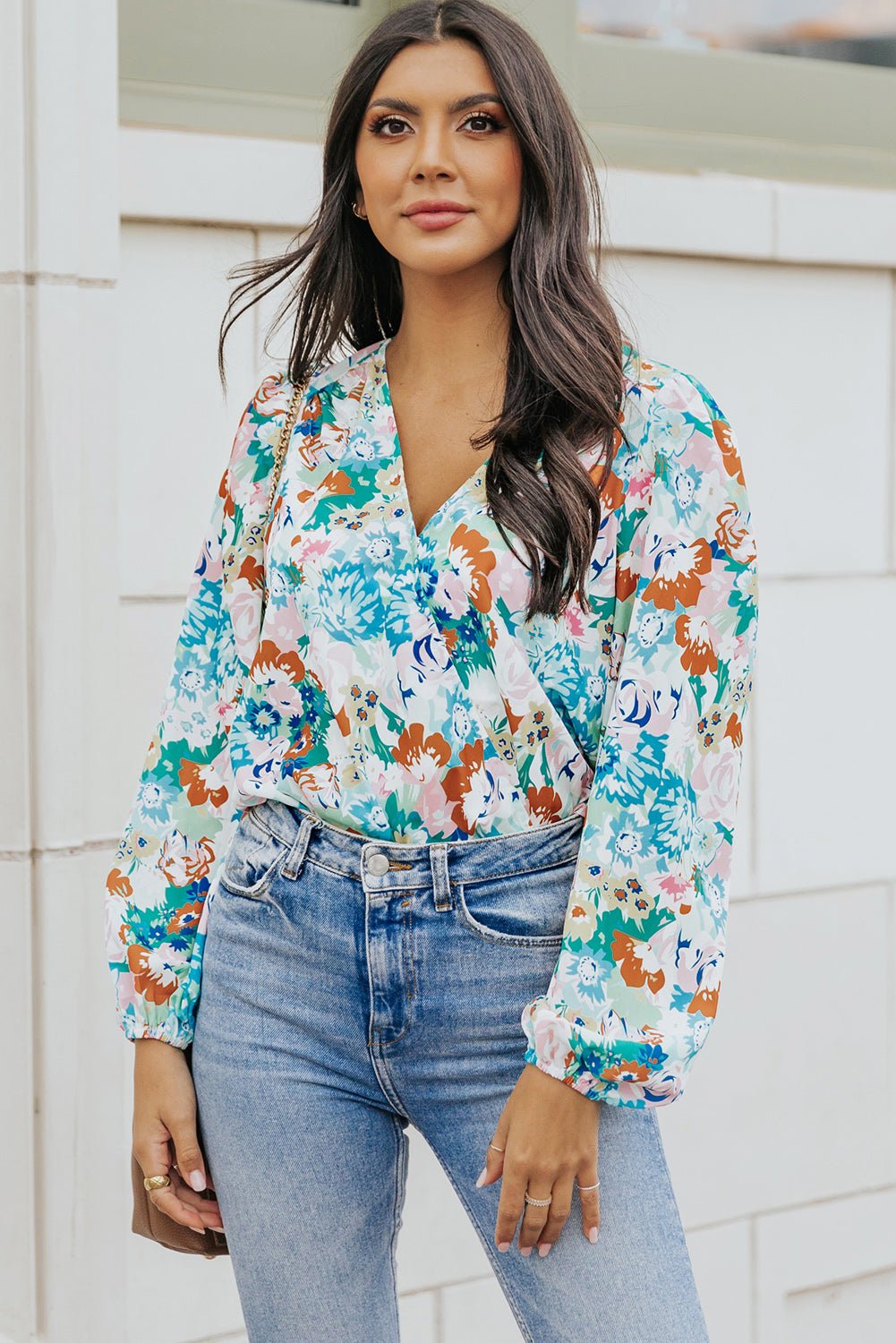 Floral Balloon Sleeve Bodysuit - Tangerine Goddess
