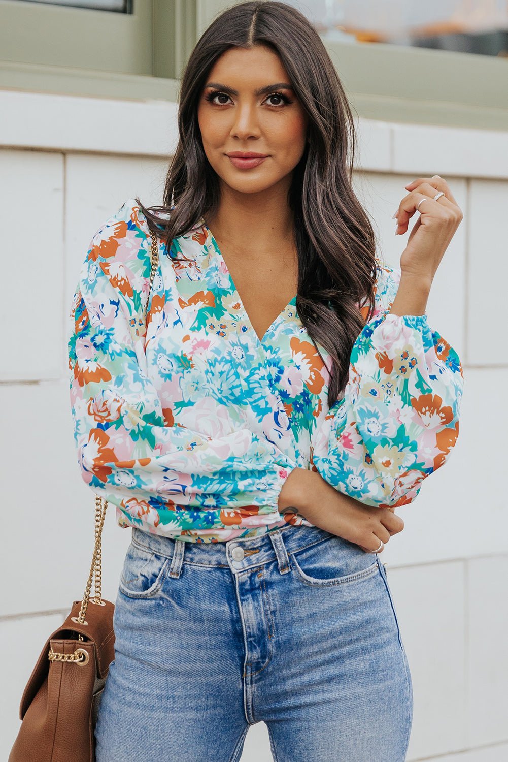 Floral Balloon Sleeve Bodysuit - Tangerine Goddess
