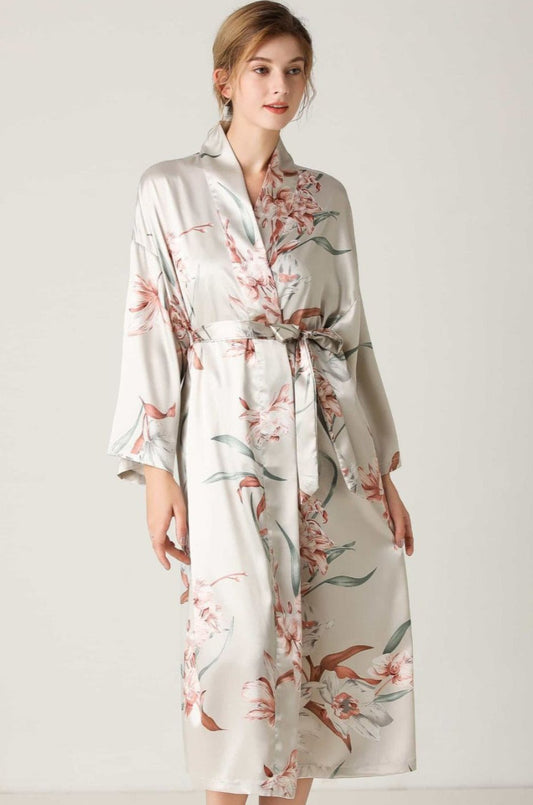 Floral Long Sleeve Robe - Tangerine Goddess