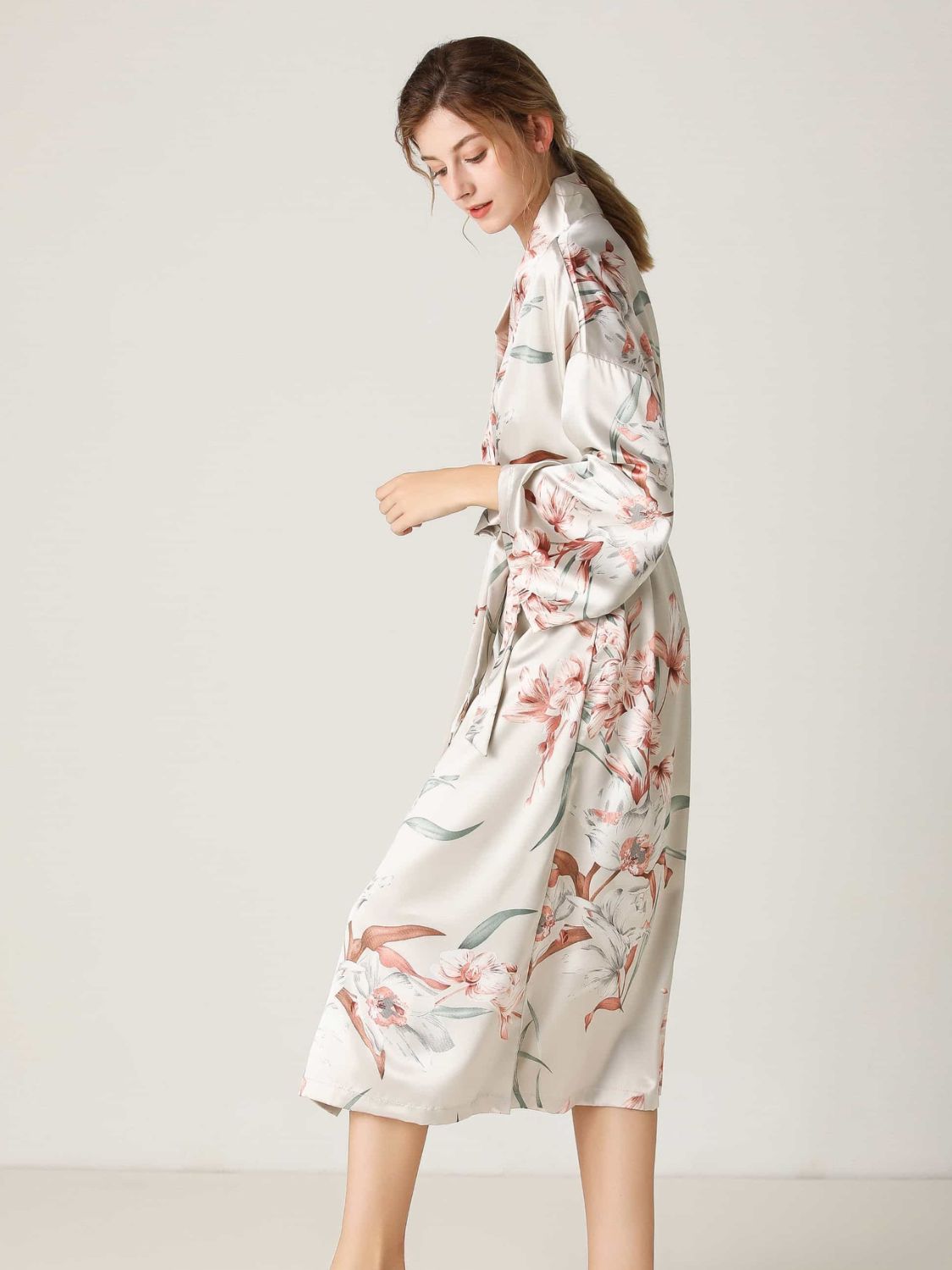 Floral Long Sleeve Robe - Tangerine Goddess