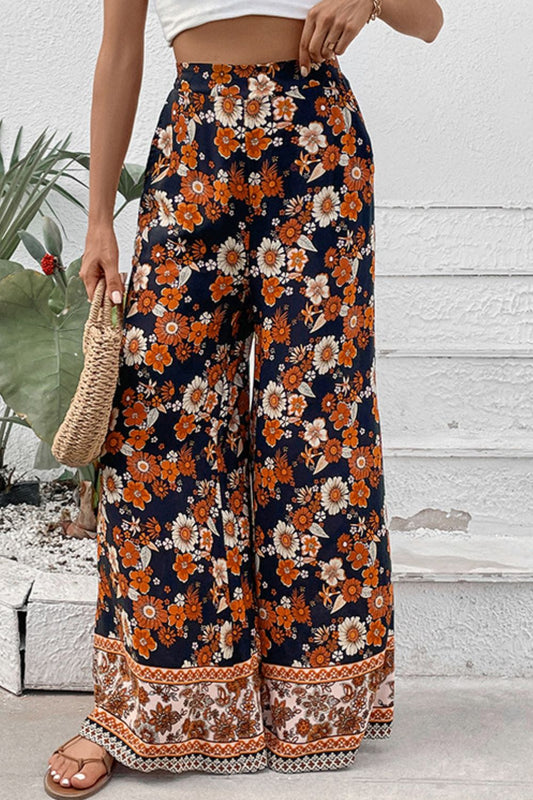 Floral Wide Leg Pants with Pockets - Tangerine Goddess