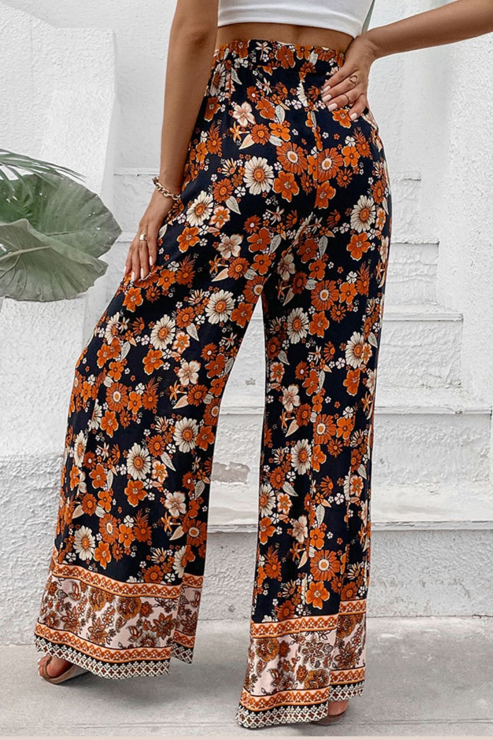 Floral Wide Leg Pants with Pockets - Tangerine Goddess