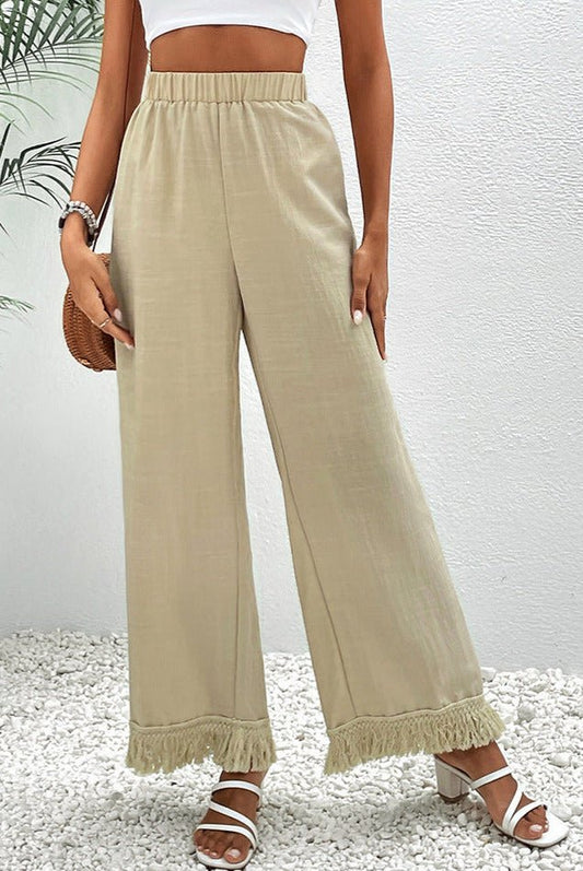 Fringe Detail Wide Leg Pants - Tangerine Goddess