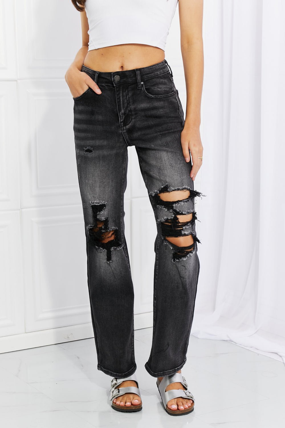 Gabrielle Distressed Loose Fit Jeans - Tangerine Goddess