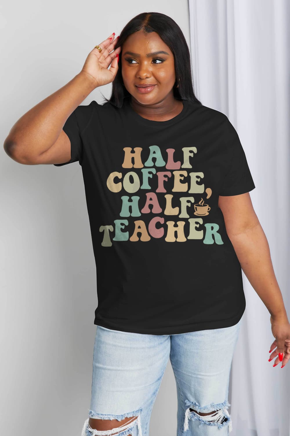 HALF COFFEE HALF TEACHER Cotton Tee - Tangerine Goddess