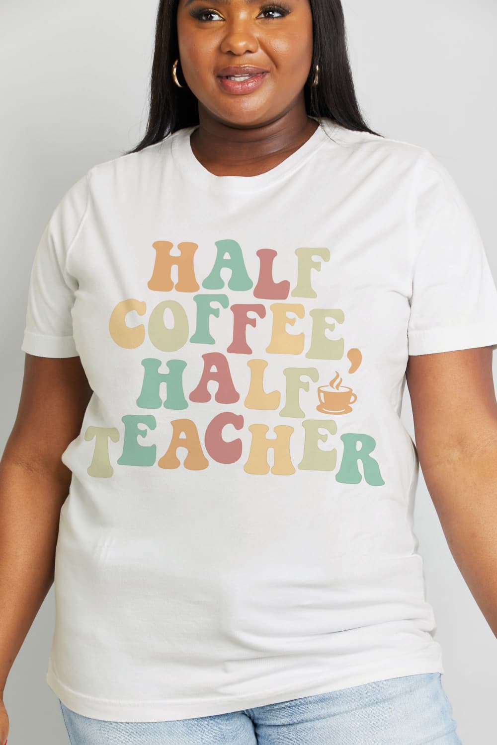 HALF COFFEE HALF TEACHER Cotton Tee - Tangerine Goddess