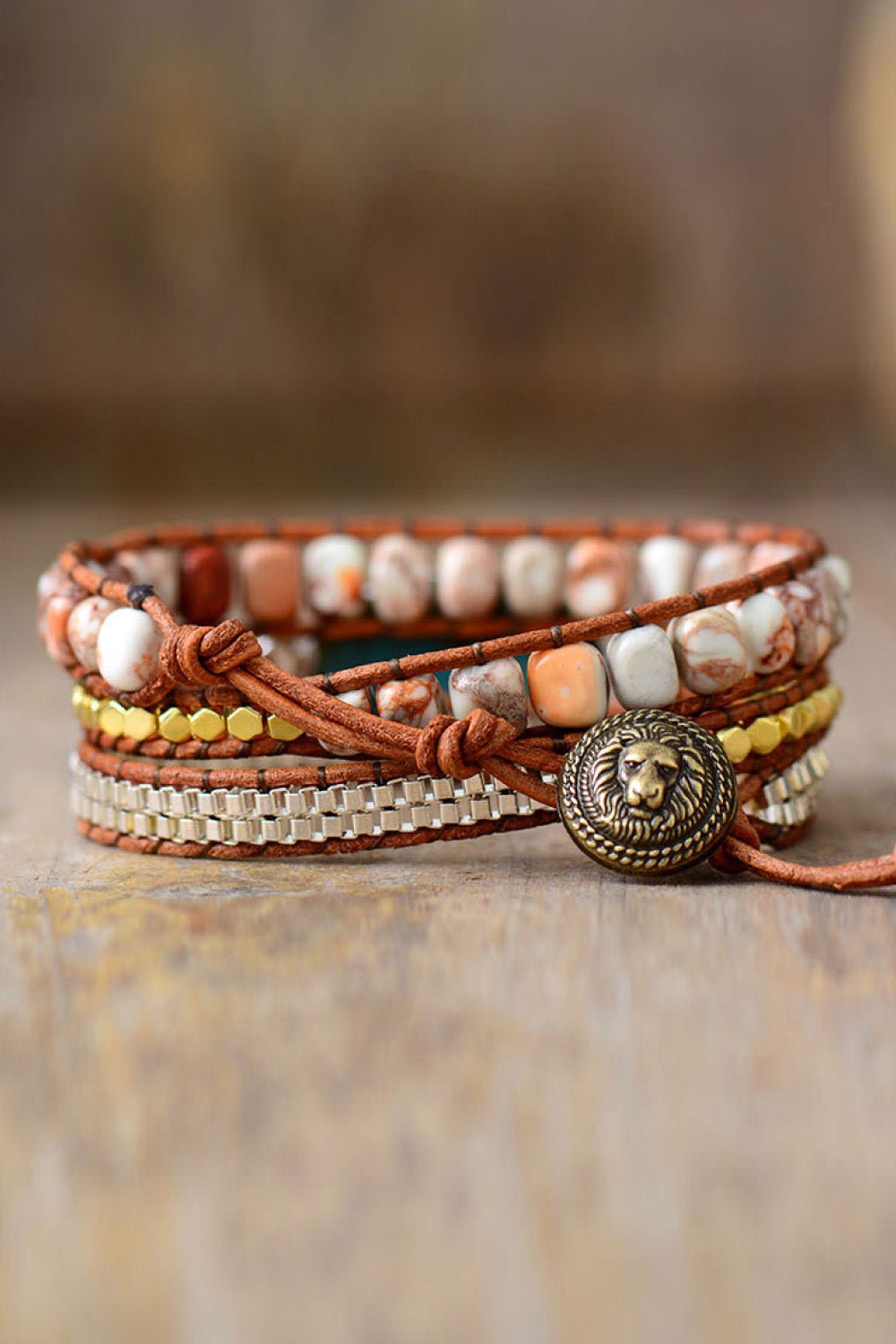 Handmade Natural Stone Copper Bracelet - Tangerine Goddess