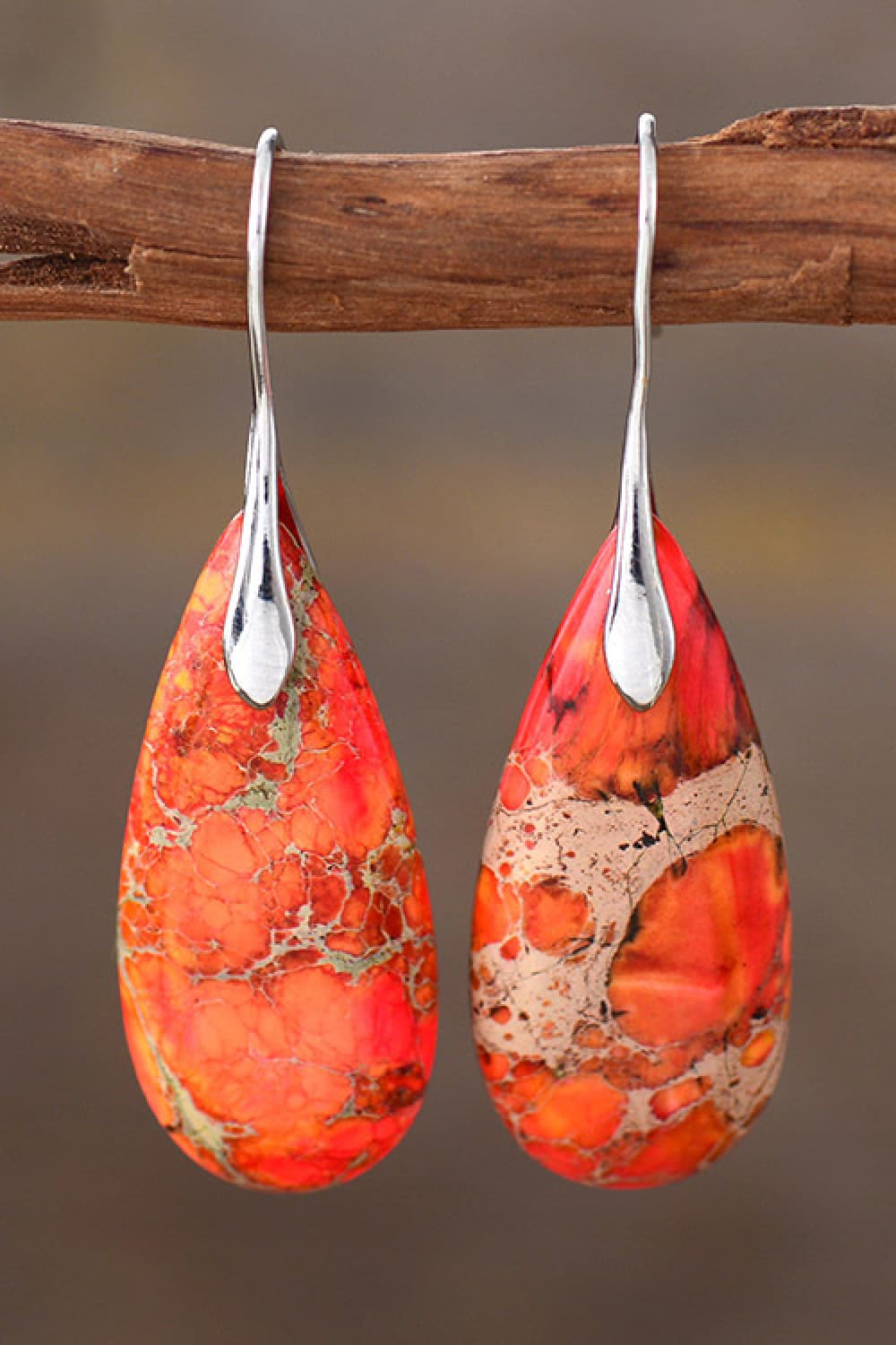 Handmade Teardrop Shape Natural Stone Dangle Earrings - Tangerine Goddess
