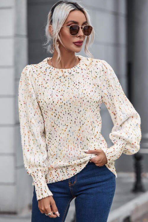 Heathered Lantern Sleeve Sweater - Sweater Tangerine Goddess Cream / S