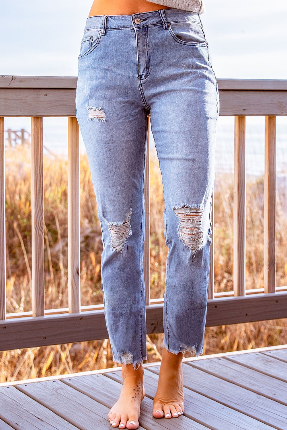Kristin Distressed Cropped Jeans - Tangerine Goddess