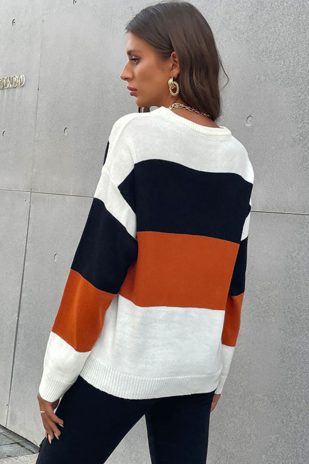 Longing For Fall Color Block Sweater - Tangerine Goddess