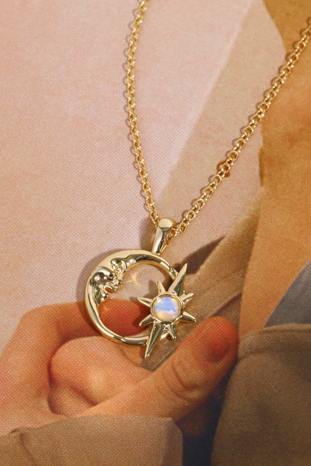 Moon & Star Shape Pendant Necklace - Tangerine Goddess
