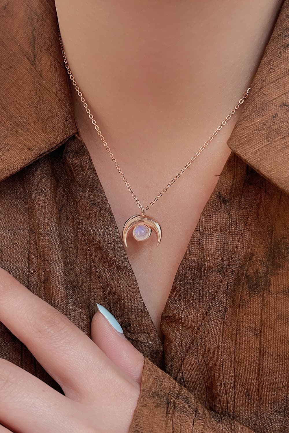 Natural Moonstone Moon Pendant Necklace - Tangerine Goddess