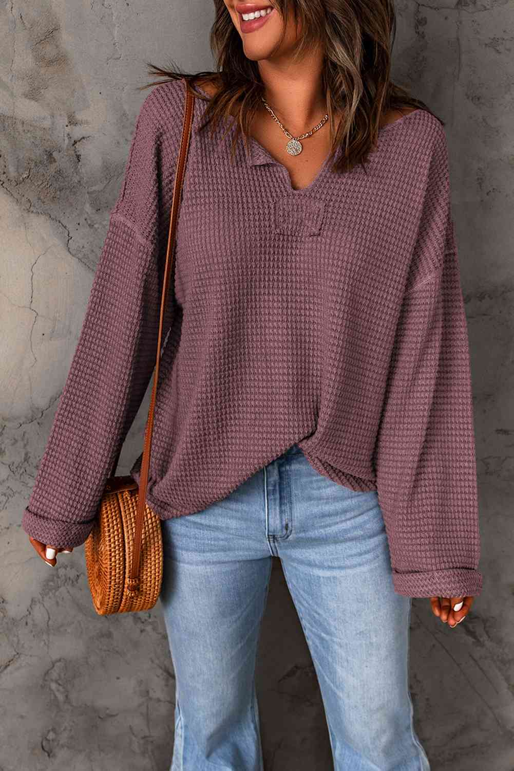 Notched Neck Boyfriend Top - Tangerine Goddess