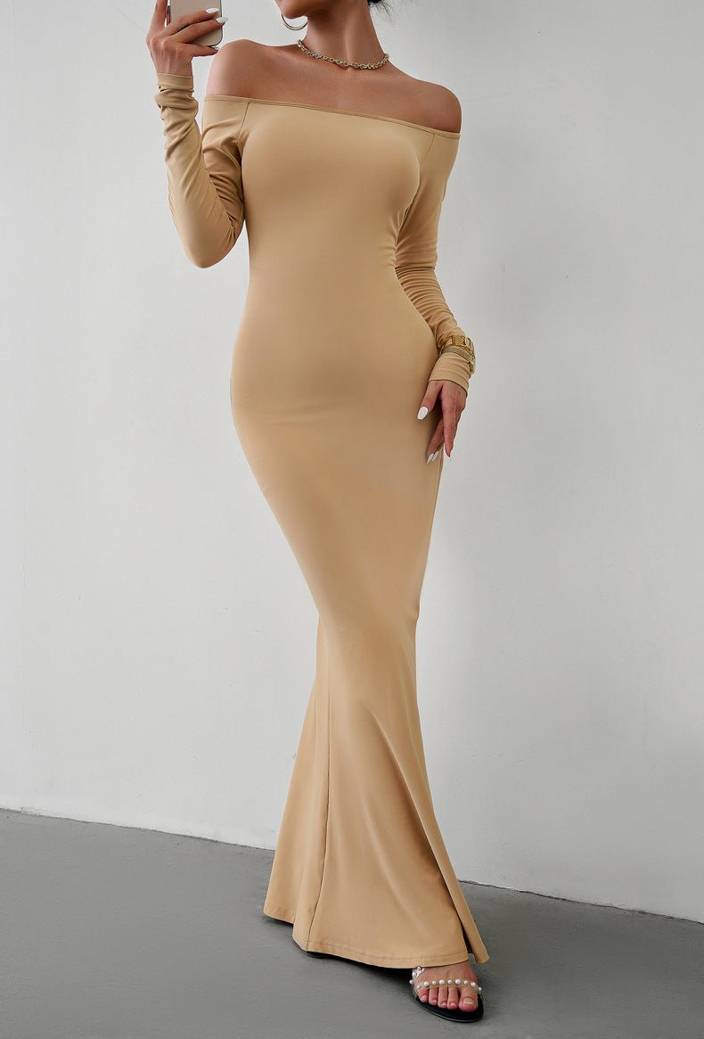 Off-Shoulder Long Sleeve Maxi Dress - Tangerine Goddess