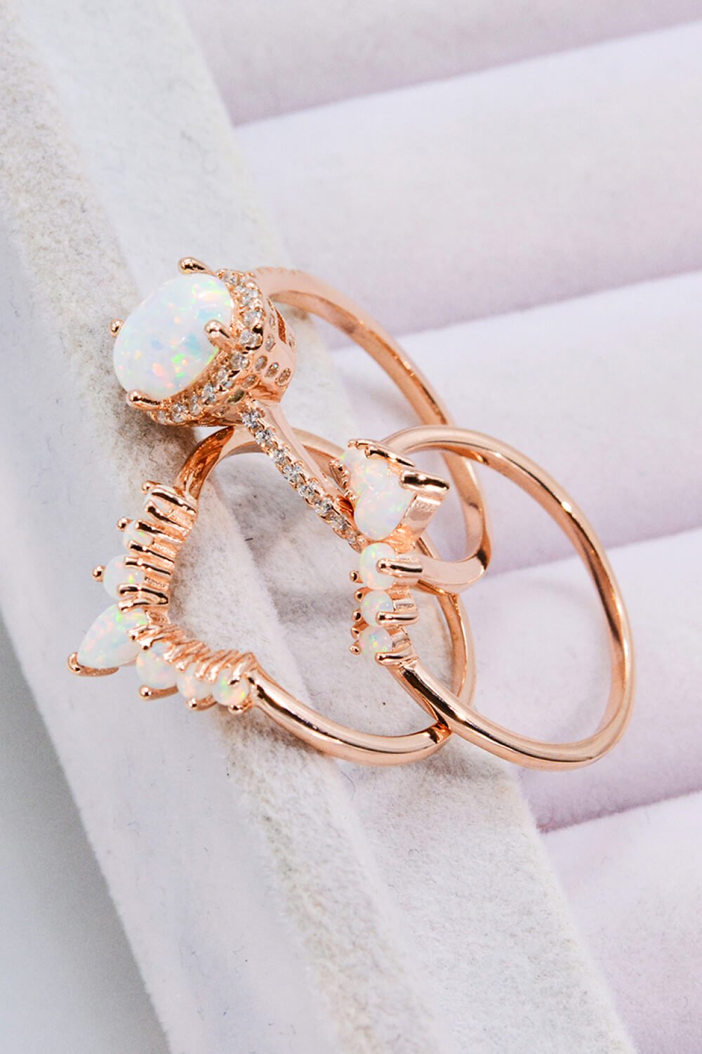 Opal and Zircon Three-Piece Ring Set - Tangerine Goddess